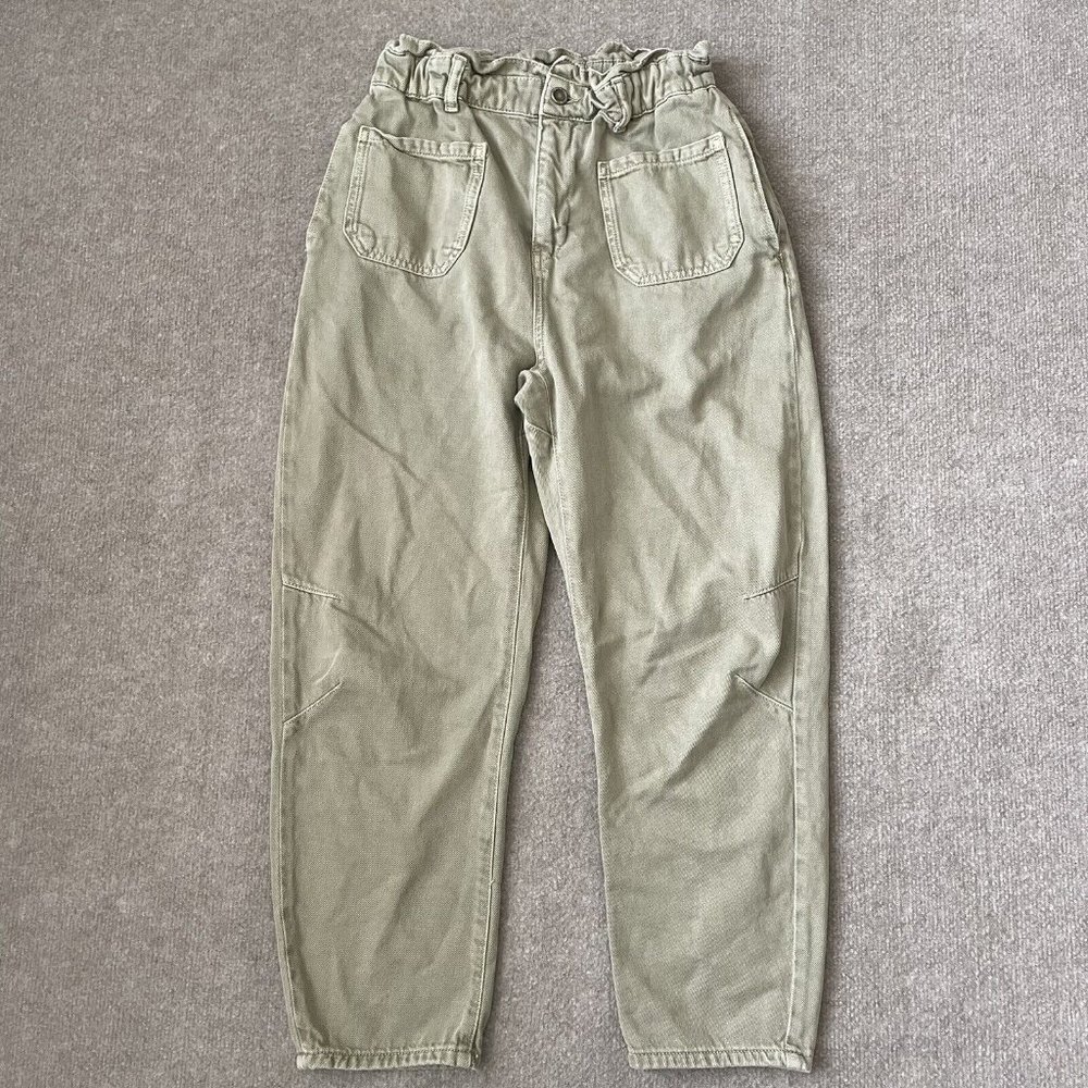 Zara Pants Womens 6 Beige Khaki High Rise Paperbag Cropped 24" Inseam Casual